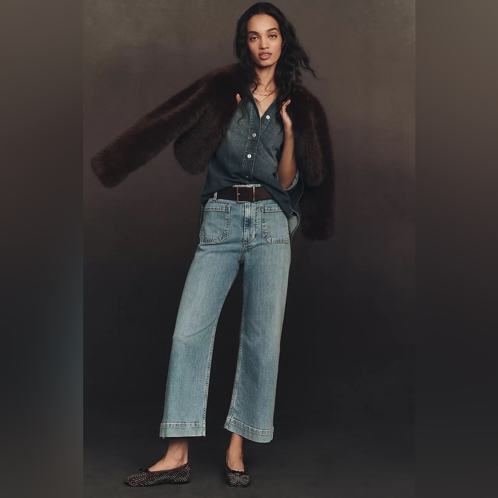 Anthropologie The Colette Crop High-Rise Wide-Leg Jeans by Maeve